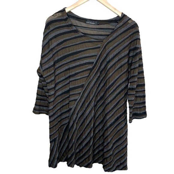 Cut Loose Womens Lagenlook Striped Asymmetrical Brown & Gray Tunic Top Large - Picture 1 of 11